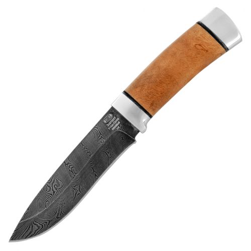 Нож охотничий, туристический «Александр II» Н6, сталь черный дамаск (У10А-7ХНМ), рукоять: дюраль, орех