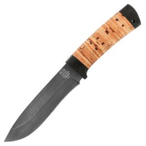 Нож охотничий, туристический «Александр II» Н6, сталь черный дамаск (У10А-7ХНМ), рукоять: текстолит, береста