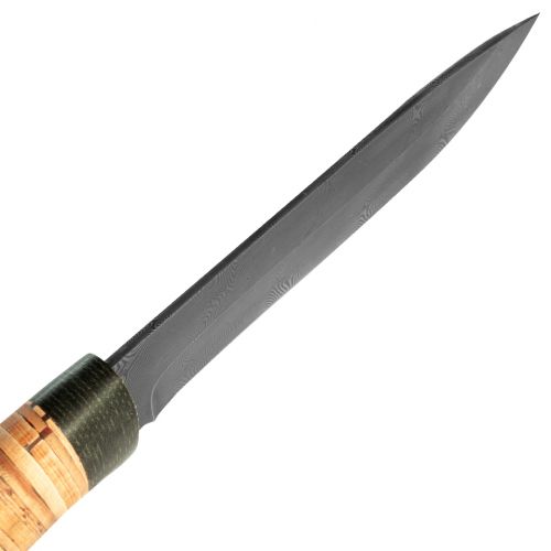 Нож охотничий, туристический «Александр II» Н6, сталь черный дамаск (У10А-7ХНМ), рукоять: текстолит, береста