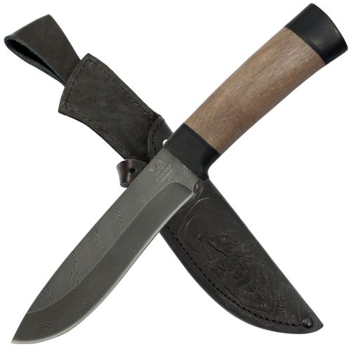 Нож охотничий, туристический «Александр II» Н6, сталь черный дамаск (У10А-7ХНМ), рукоять: текстолит, орех