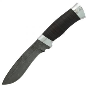 Нож «Таёжник» Н63, сталь черный дамаск (У10А-7ХНМ), рукоять: дюраль, кожа