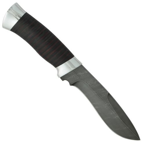 Нож «Таёжник» Н63, сталь черный дамаск (У10А-7ХНМ), рукоять: дюраль, кожа