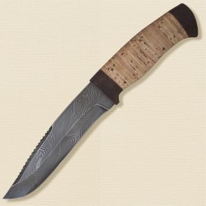 Нож охотничий, туристический «Каскадёр» Н64, сталь черный дамаск (У10А-7ХНМ), рукоять: текстолит, береста наборная