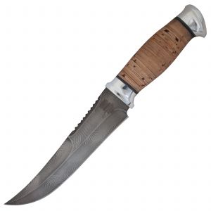 Нож «Морской» Н69, сталь черный дамаск (У10А-7ХНМ), рукоять: дюраль, береста наборная
