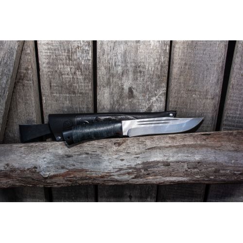 Нож «Спасатель» Н7,  сталь черный дамаск (У10А-7ХНМ), рукоять: текстолит, кожа