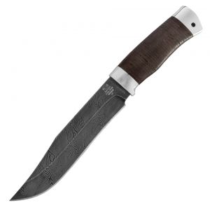 Нож «Спасатель» Н7,  сталь черный дамаск (У10А-7ХНМ), рукоять: дюраль, кожа наборная
