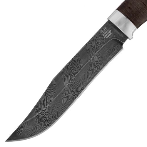 Нож охотничий, туристический «Спасатель» Н7,  сталь черный дамаск (У10А-7ХНМ), рукоять: дюраль, кожа наборная