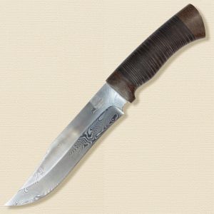 Нож  туристический «Спасатель» Н7, сталь контрастный дамаск (65Г-Х12МФ1), рукоять: текстолит, кожа наборная