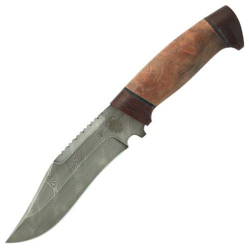 Нож охотничий, туристический «Каспий» Н73, сталь черный дамаск (У10А-7ХНМ), рукоять: текстолит, орех