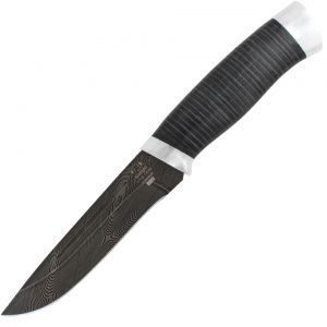 Нож охотничий, туристический «Викинг» Н78, сталь черный дамаск (У10А-7ХНМ), рукоять: дюраль, кожа