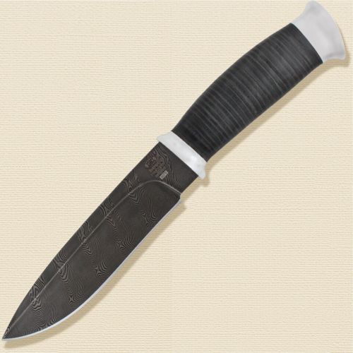 Нож охотничий, туристический «Казак» Н79, сталь черный дамаск (У10А-7ХНМ), рукоять: дюраль, кожа