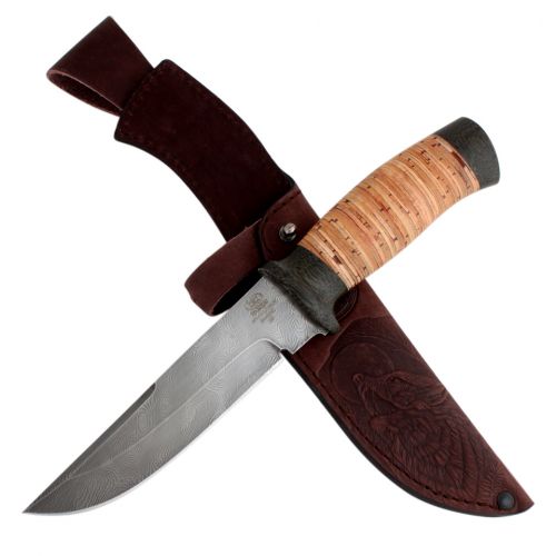 Нож охотничий, туристический «Лондон - спецназ» Н8, cталь: нержавеющий дамаск (40Х13-Х12МФ1), рукоять: текстолит, береста