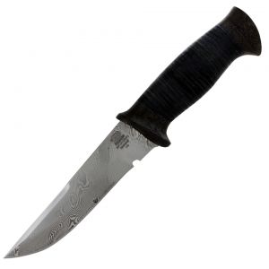 Нож охотничий, туристический «Лондон - спецназ» Н8, сталь контрастный дамаск (65Г-Х12МФ1), рукоять: кожа, текстолит