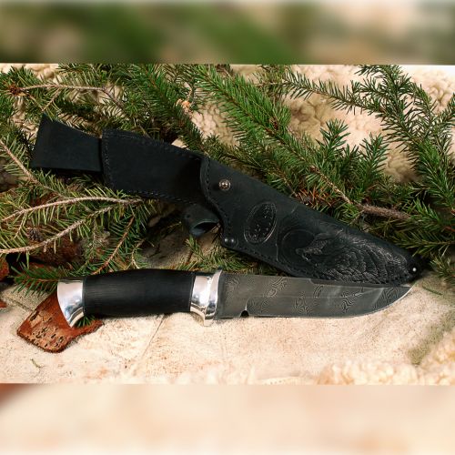 Нож охотничий, туристический «Лондон - спецназ» Н8, сталь черный дамаск (У10А-7ХНМ), рукоять: дюраль, граб