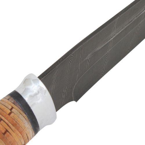 Нож охотничий, туристический «Сибиряк» Н81, сталь черный дамаск (У10А-7ХНМ), рукоять: дюраль, береста