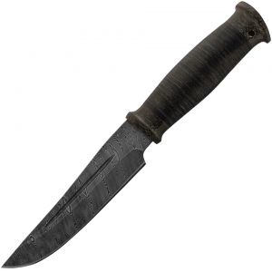 Нож «Сибиряк» Н81, сталь черный дамаск (У10А-7ХНМ), рукоять: текстолит, кожа