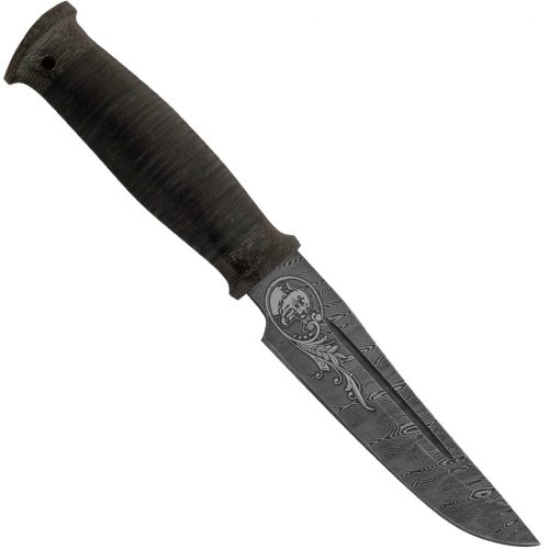 Нож охотничий, туристический «Сибиряк» Н81, сталь черный дамаск (У10А-7ХНМ), рукоять: текстолит, кожа