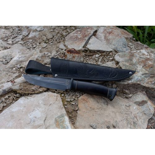Нож охотничий, туристический «Сибиряк» Н81, сталь черный дамаск (У10А-7ХНМ), рукоять: текстолит, граб