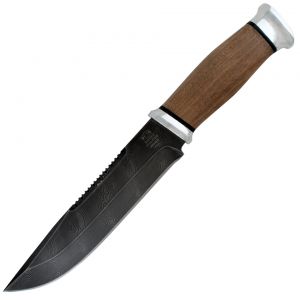 Нож «Ладога» Н83, сталь черный дамаск (У10А-7ХНМ), рукоять: дюраль, орех