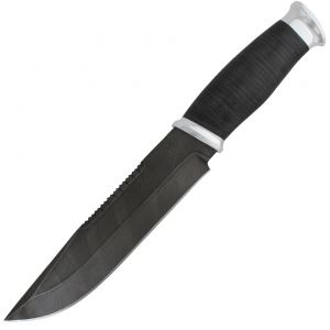 Нож «Ладога» Н83, сталь черный дамаск (У10А-7ХНМ), рукоять: дюраль, кожа