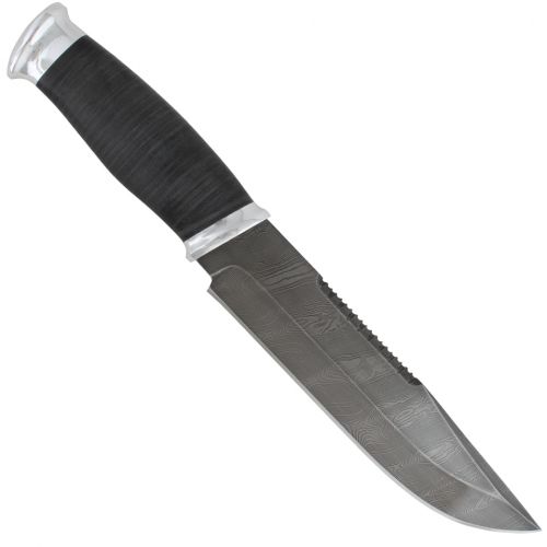 Нож охотничий, туристический «Ладога» Н83, сталь черный дамаск (У10А-7ХНМ), рукоять: дюраль, кожа