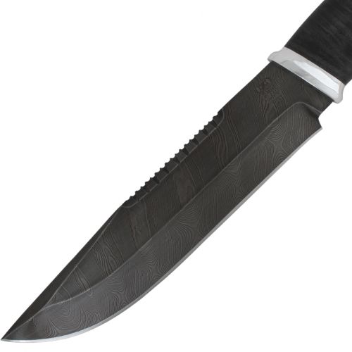 Нож охотничий, туристический «Ладога» Н83, сталь черный дамаск (У10А-7ХНМ), рукоять: дюраль, кожа