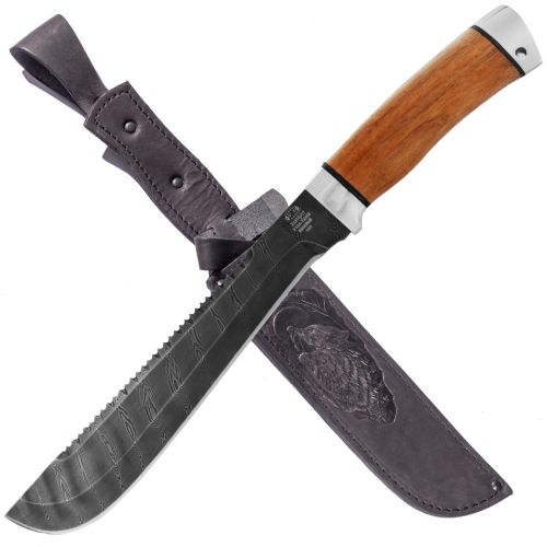 Нож «Пиранья» Н89, сталь черный дамаск (У10А-7ХНМ), рукоять: дюраль, орех