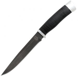 Нож «Батыр» НР12, сталь черный дамаск (У10А-7ХНМ), рукоять: дюраль, кожа