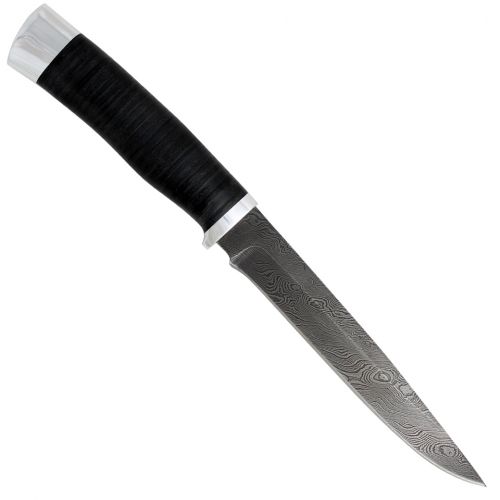 Нож охотничий, туристический «Батыр» НР12, сталь черный дамаск (У10А-7ХНМ), рукоять: дюраль, кожа