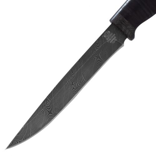 Нож охотничий, туристический «Батыр» НР12, сталь черный дамаск (У10А-7ХНМ), рукоять: текстолит, кожа