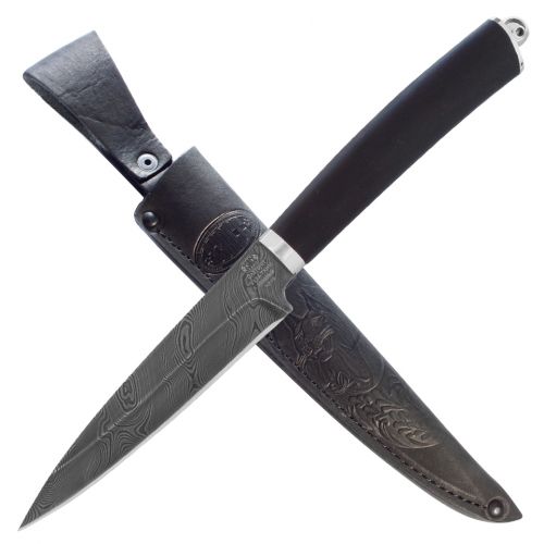 Нож охотничий, туристический «Джентльмен» НР19, сталь черный дамаск (У10А-7ХНМ), рукоять: никель, граб