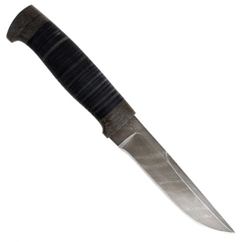 Нож охотничий, туристический «Полярник» НР2, сталь: черный дамаск (У10А-7ХНМ), рукоять: текстолит, кожа
