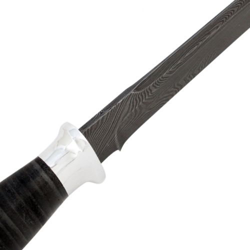Нож охотничий, туристический «Командор» Н20, сталь: черный дамаск (У10А-7ХНМ), рукоять: дюраль, кожа