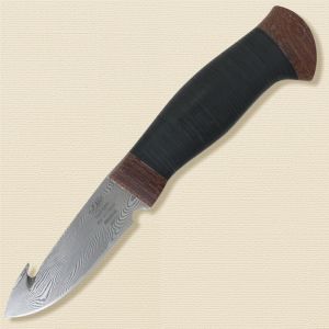 Нож туристический «Рыбак» НР21-1, сталь контрастный дамаск (65Г-Х12МФ1), рукоять: текстолит, кожа наборная