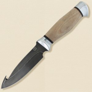 Нож туристический «Рыбак» НР21-1, сталь черный дамаск (У10А-7ХНМ), рукоять: дюраль, орех