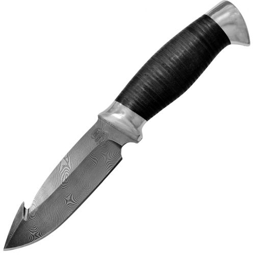 Нож туристический «Рыболов» НР21, сталь черный дамаск (У10А-7ХНМ), рукоять: дюраль, кожа