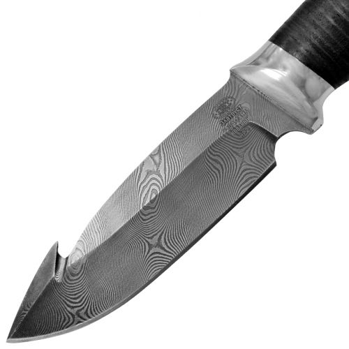 Нож туристический «Рыболов» НР21, сталь черный дамаск (У10А-7ХНМ), рукоять: дюраль, кожа