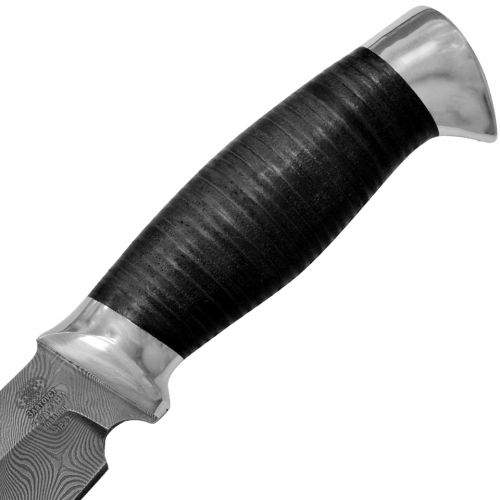 Нож охотничий, туристический «Рыболов» НР21, сталь черный дамаск (У10А-7ХНМ), рукоять: дюраль, кожа