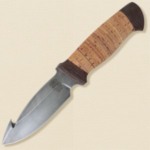 Нож туристический «Рыболов» НР21 сталь черный дамаск (У10А-7ХНМ), рукоять: текстолит, береста наборная