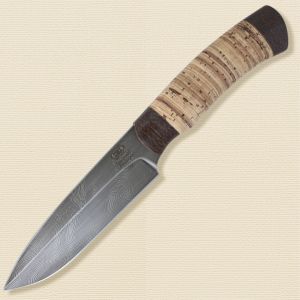 Нож «Милорд» НР3, сталь черный дамаск (У10А-7ХНМ), рукоять: текстолит, береста наборная