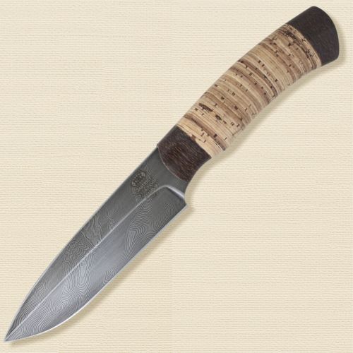 Нож охотничий, туристический «Милорд» НР3, сталь черный дамаск (У10А-7ХНМ), рукоять: текстолит, береста наборная