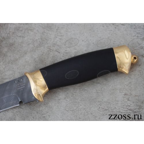 Нож «Королевский Лондон» Н8-П, сталь черный дамаск (У10А-7ХНМ), рукоять: золото, орех мореный, рисованный клинок в золоте