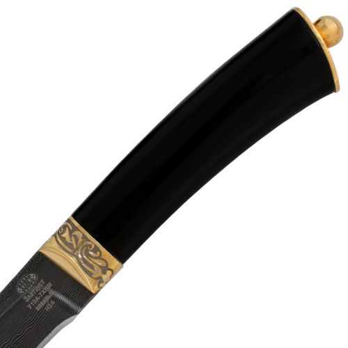 Нож «Старинный Тифлис» Н14, сталь черный дамаск (У10А-7ХНМ), золото, граб, рисованный клинок в золоте, одна резная гарда