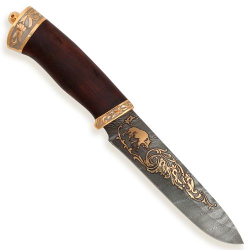 Нож подарочный «Бравый мичман» Н1Т-П, сталь У10А-7ХНМ, рукоять: береза, рисованный клинок в золоте