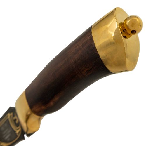 Нож «Турецкий гамбит» Н2-П, сталь черный дамаск (У10А-7ХНМ), рукоять: золото, орех морёный, рисованный клинок в золоте