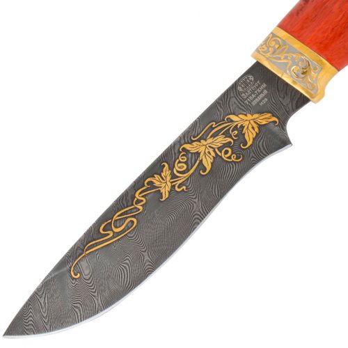 Нож «Беркут» Н29, сталь: У10А-7ХНМ, рукоять:  золото, береза стаб. резная гарда, рисованный клинок в золоте