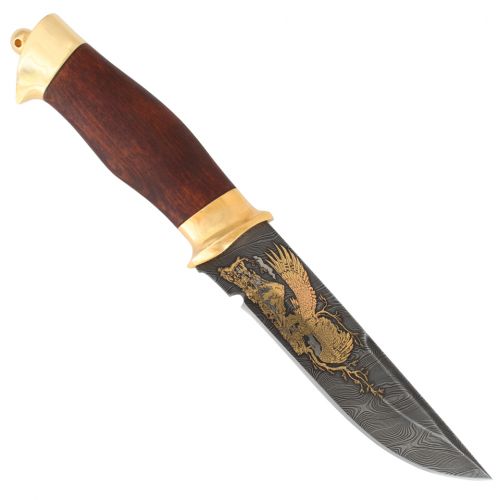 Нож «Королевский Лондон» Н8-П, сталь: черный дамаск (У10А-7ХНМ), золото, рукоять: орех