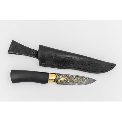 Нож охотничий, туристический «Милорд» НР3-П, сталь У10А-7ХНМ, рисованный клинок в золоте рукоять: граб