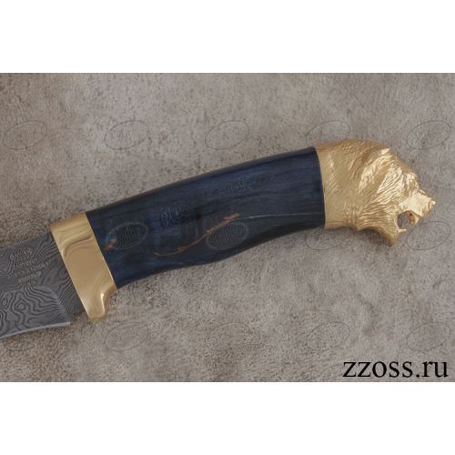 Нож «Император тайги» Н6-Л, сталь нержавеющий дамаск (40Х13-Х12МФ1), рукоять: золото, стабилизированная береза, литьё, рисованный клинок в золоте